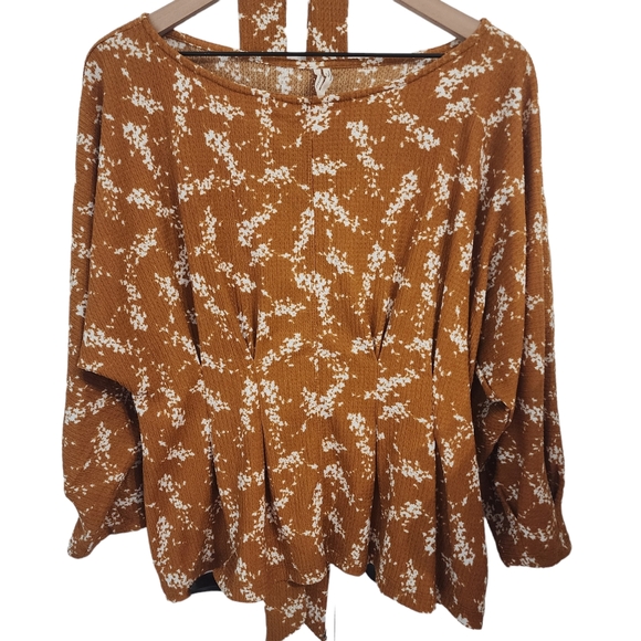 EUC Anthropologie Mustard Floral Tie Waist Amber Dolman-Sleeved Blouse - Picture 11 of 13